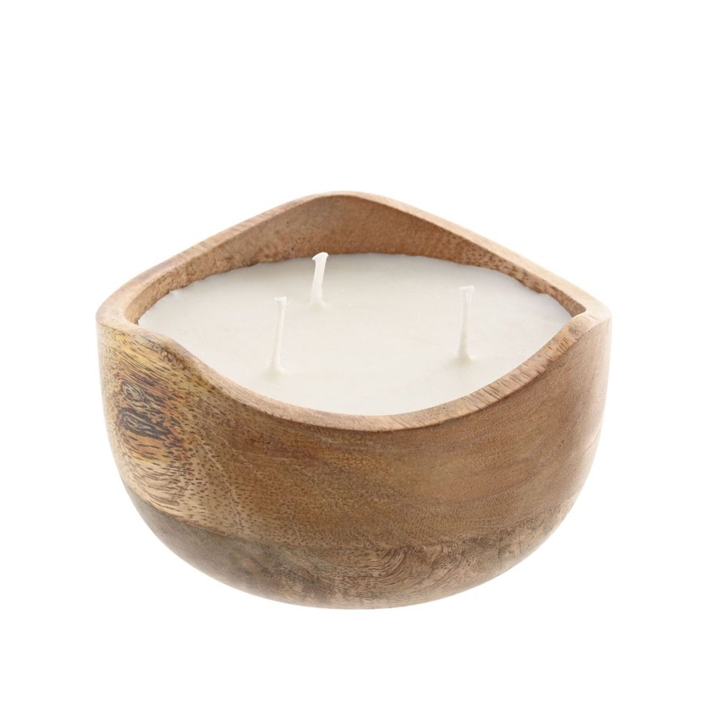 Vela perfumada em copo de madeira
